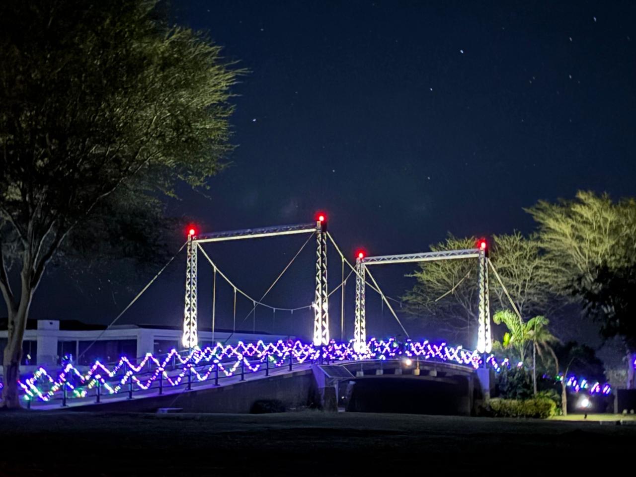 Canal Bridge At Night With Christmas Lights